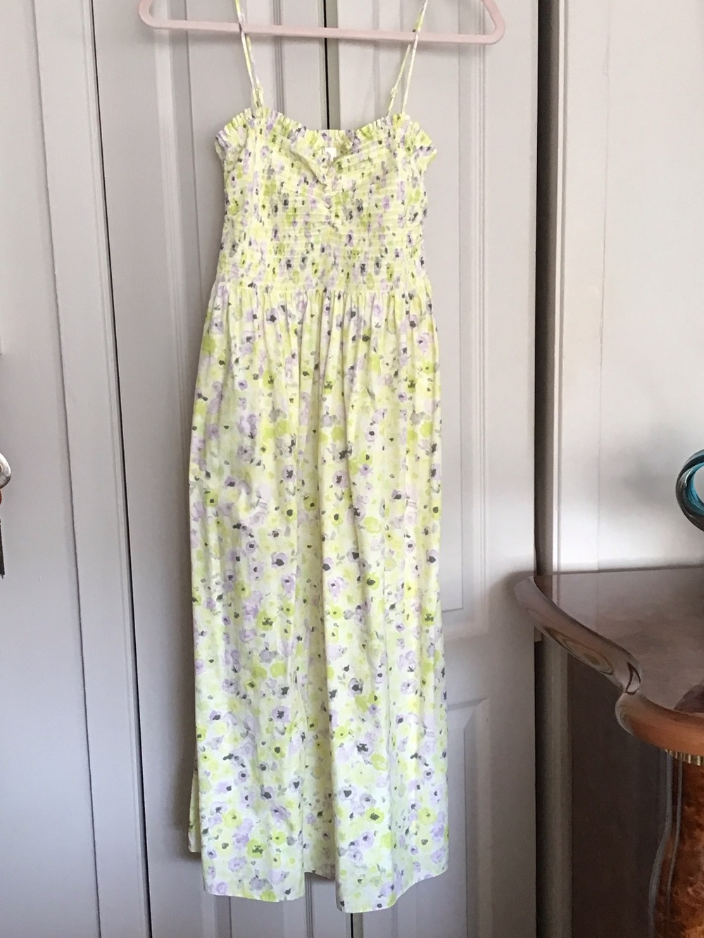H&M Lemon Yellow & Lavender Floral Smocked Maxi Dress